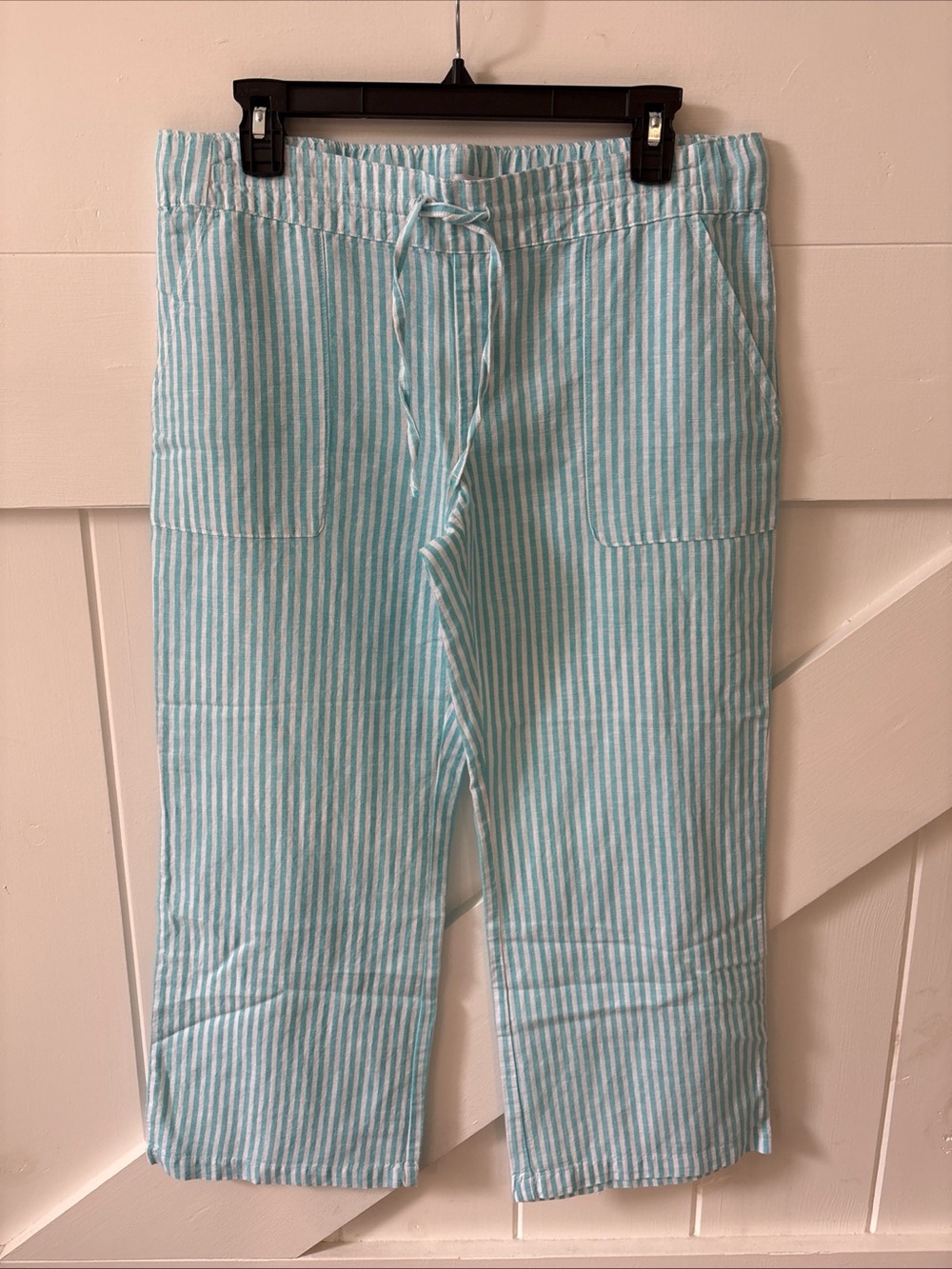 Liz Claiborne Women's Striped Linen Blend Pants Wide Leg Cropped XS Beachy